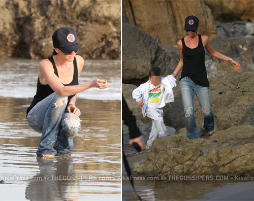 posh spiaggia Victoria Beckham si diverte con i figli