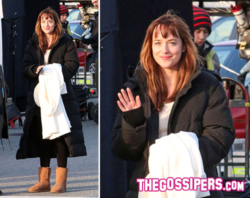 dakota Dakota Johnson sul set di Cinquanta sfumature